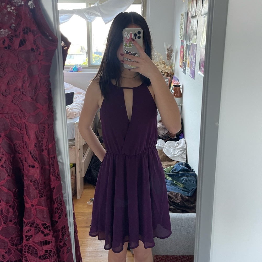 purple chiffon mini dress